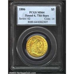 1806 $5 Round Top 6, 7x6 Stars MS64 PCGS. B. 5-E, Miller-84, R.2. Round Top 6 1806 Half Eagles are t
