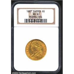 1807 $5 Bust Left MS61 NGC. B. 5-D, Miller-101, R.3. A boldly struck piece that has bright and exten