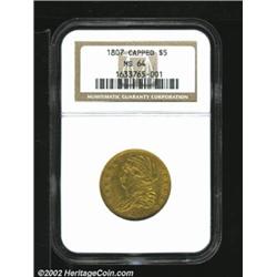 1807 $5 Bust Left MS64 NGC. B. 5-D, Miller-101, R.3. A splendid near-Gem of this scarce type, which.