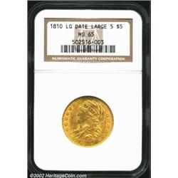 1810 $5 Large Date, Large 5 MS65 NGC. B. 1-A, Miller-109, R.2. A lustrous Gem that has immaculate su