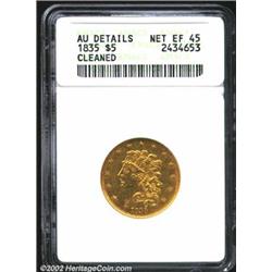 1835 $5--Cleaned--ANACS. AU Details, Net XF45. Breen-6504, First Head, McCloskey 1-A, R.3. The yello
