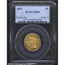 1835 $5 XF45 PCGS. Breen-6504, First Head, McCloskey 1-A, R.3. A golden-brown example that has hints
