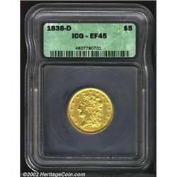 1838-D $5 XF45 ICG. The '38-D is the third rarest issue in the Classic series, trailing only the Cro