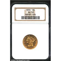 1870 $5 AU58 NGC. The 1870 is often compared to the previous year's emission from Philadelphia, even