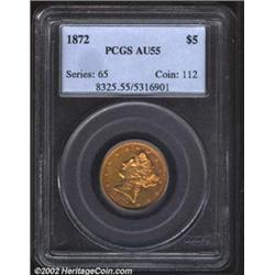 1872 $5 AU55 PCGS. The 1872 Half Eagle had an original mintage of only 1,660 business strikes. Not s