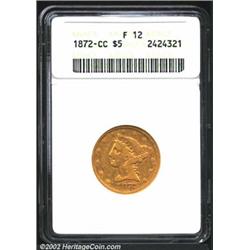 1872-CC $5 Fine 12 ANACS. The eagle has pleasing plumage detail for the grade, while the portrait ha