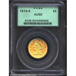 1874-S $5 AU50 PCGS. A bright example that has considerable luster and very little rub. The strike i