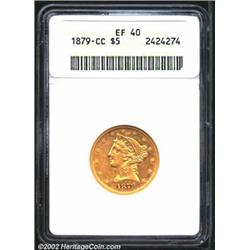 1879-CC $5 XF40 ANACS. The devices are somewhat softly struck, but the stars have complete centril d