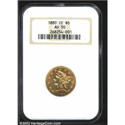 1880-CC $5 AU50 NGC. The 1880-CC is a high mintage issue with 51,107 pieces produced, making it an e
