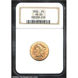 1882 $5 MS63 NGC. A lustrous coin with a sharp strike and relatively clean surfaces. Important notic