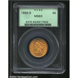 1886-S $5 MS63 PCGS. Well struck and lustrous with gorgeous surfaces. Not a rare issue, but certainl