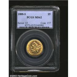 1888-S $5 MS62 PCGS. A well struck and flashy example with excellent eye appeal due its relatively u