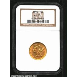 1895 $5 MS63 NGC. Formerly offered as lot 1547 in our recent New York Bullet Sale, where it was desc
