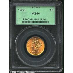 1900 $5 MS64 PCGS. A lustrous near-gem specimen, satiny in appearance with a bit of coppery color...