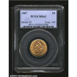 1907 $5 MS63 PCGS. Nicely struck and lustrous with impressive preservation. The penultimate Liberty.
