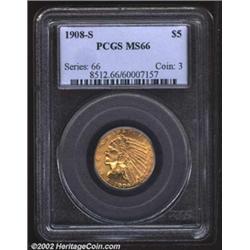 1908-S $5 MS66 PCGS. The 1908-S has an impressively low mintage of only 82,000 pieces. While it is n