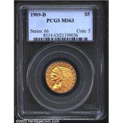 1909-D $5 MS63 PCGS. A popular issue among Mint State type collectors, the present example shows sol