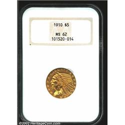 1910 $5 MS62 NGC. Well struck with seamless luster and an especially pleasing obverse. The reverse h