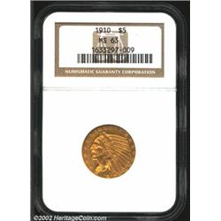 1910 $5 MS63 NGC. An attractive and sharply struck Half Eagle that has pleasing surfaces. Certainly.