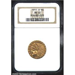 1911-D $5 MS61 NGC. Incredibly, almost implausibly, we present a second and even finer Mint State su
