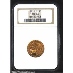 1911-S $5 MS63 NGC. Well defined throughout with deep reddish patina over each side. An attractive e