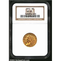 1912 $5 MS63 NGC. Rich pink luster fills the devices, while the fields have greenish-gold color. A w