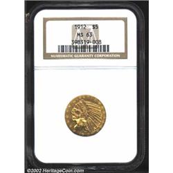 1912 $5 MS63 NGC. Crisply struck with greenish-gold coloration that subdues some of the luster. Impo