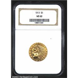 1913 $5 MS63 NGC. The first thing that grabs the viewer's attention when viewing this coin is its br