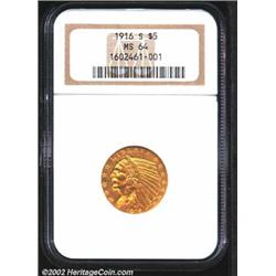 1916-S $5 MS64 NGC. Even though 240,000 1916-S Half Eagles were struck, survivors are generally no f