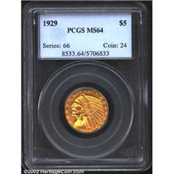 1929 $5 MS64 PCGS. The final-year 1929 is a generally well struck issue, and the present coin is no.