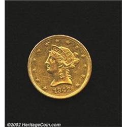 1842 $10 Large Date AU50 Lightly Cleaned Uncertified. An attractive yellow-green Eagle with generall
