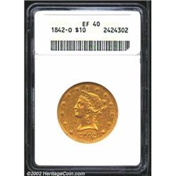 1842-O $10 XF40 ANACS. The hints of luster is especially evident on the reverse. Nicely detailed, bu