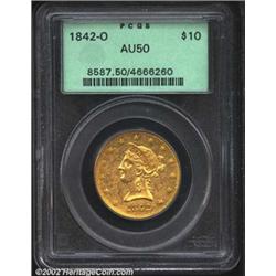 1842-O $10 AU50 PCGS. The 1842-O is a difficult early New Orleans ten and a condition rarity at the.