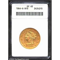 1844-O $10 XF45 ANACS. The mintmark is sharply repunched within the loop. Douglas Winter states that