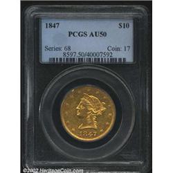 1847 $10 AU50 PCGS. Although the 1847 is among the 'more available' P-mint eagles from the 1840s, ne