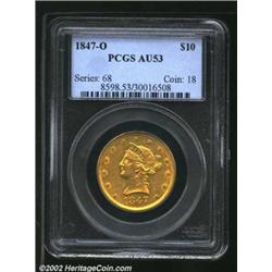 1847-O $10 AU53 PCGS. A bright yellow example with ample luster especially on the reverse. Struck fr
