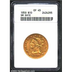 1850 $10 Small Date XF45 ANACS. There are a few small planchet depressions (as struck) near the chin