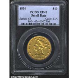 1850 $10 Small Date XF45 PCGS. The borders have abundant glimmers of bright luster. The obverse has.