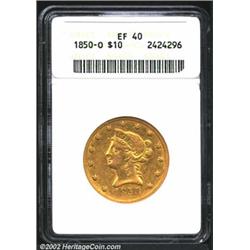 1850-O $10 XF40 ANACS. The centers are somewhat weakly struck, which gives this relatively lustrous.