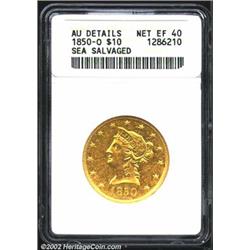 1850-O $10--Sea Salvaged--ANACS. AU Details, Net XF40. A bright but moderately abraded example of th