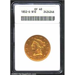 1852-O $10 XF40 ANACS. A nicely detailed example. The surfaces have a few wispy slide marks, and tra