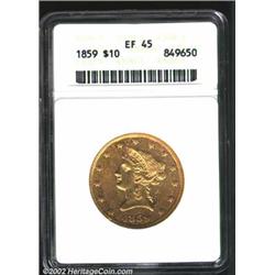1859 $10 XF45 ANACS. The devices have pleasing detail, while the stars are flatly struck. The border