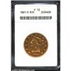 1861-S $10 Fine 12 ANACS. A well worn and glossy survivor that has golden-brown color in the fields.