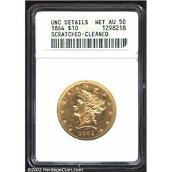 1864 $10--Scratched, Cleaned--ANACS. Unc Details, Net AU50. Only 3,530 pieces were struck of the 186