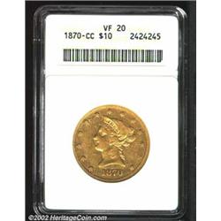 1870-CC $10 VF20 ANACS. Winter 1-A. According to noted branch mint gold expert Douglas Winter, the 1
