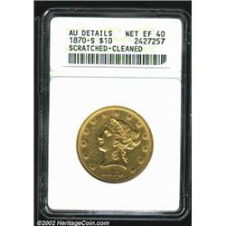 1870-S $10--Scratched, Cleaned--ANACS. AU Details, Net XF40. A vandal of the past has scratched an X