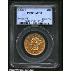1878-S $10 AU53 PCGS. A nicely struck example of this low mintage issue, which has no shortage of br