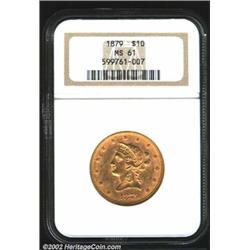 1879 $10 MS61 NGC. Sharply struck with a very clean reverse and extensive bright mint luster. The re