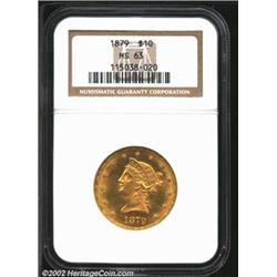 1879 $10 MS63 NGC. A well struck coin with bright luster and a seemingly pristine portrait. The reve