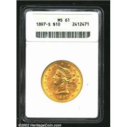 1897-S $10 MS61 ANACS. A highly lustrous Liberty Eagle that has a bold strike and a well preserved r